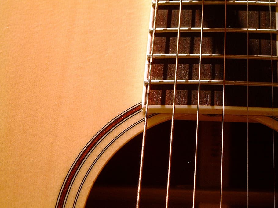 close-up photography of beige guitar, acoustic, music, musical instrument, HD wallpaper