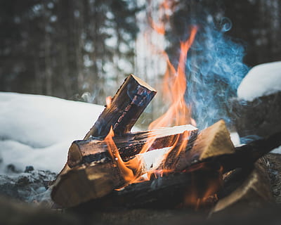 close up photo of bonefire, snow, nature, relax, winter, bonfire HD wallpaper