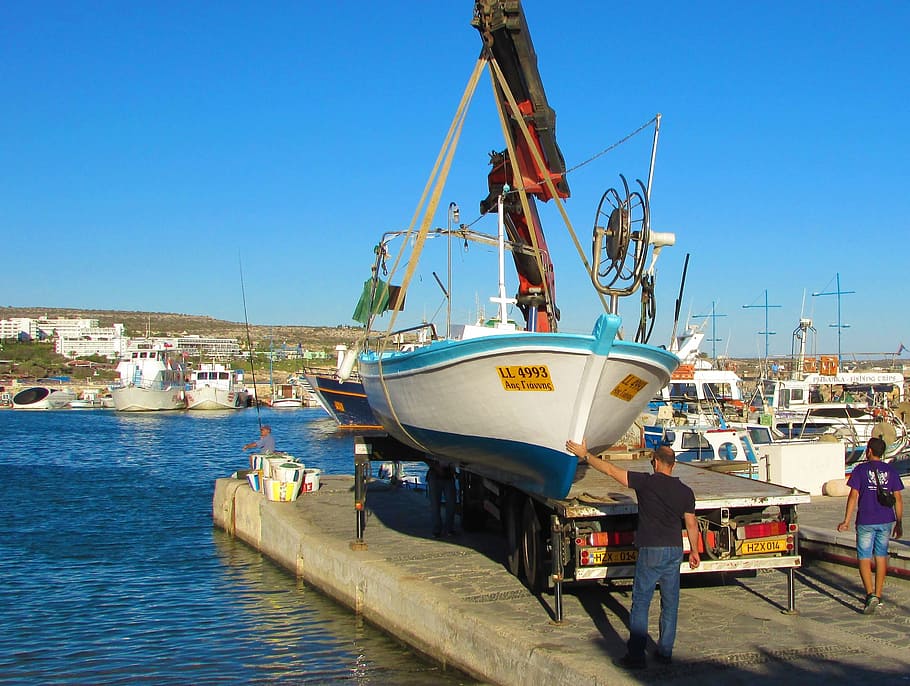 harbor, loading, boat, maritime, cyprus, ayia napa, transportation HD wallpaper