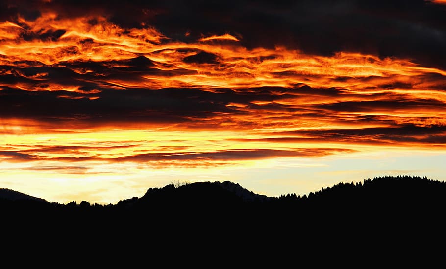 sunset, mountains, abendstimmung, landscape, sky, afterglow HD wallpaper