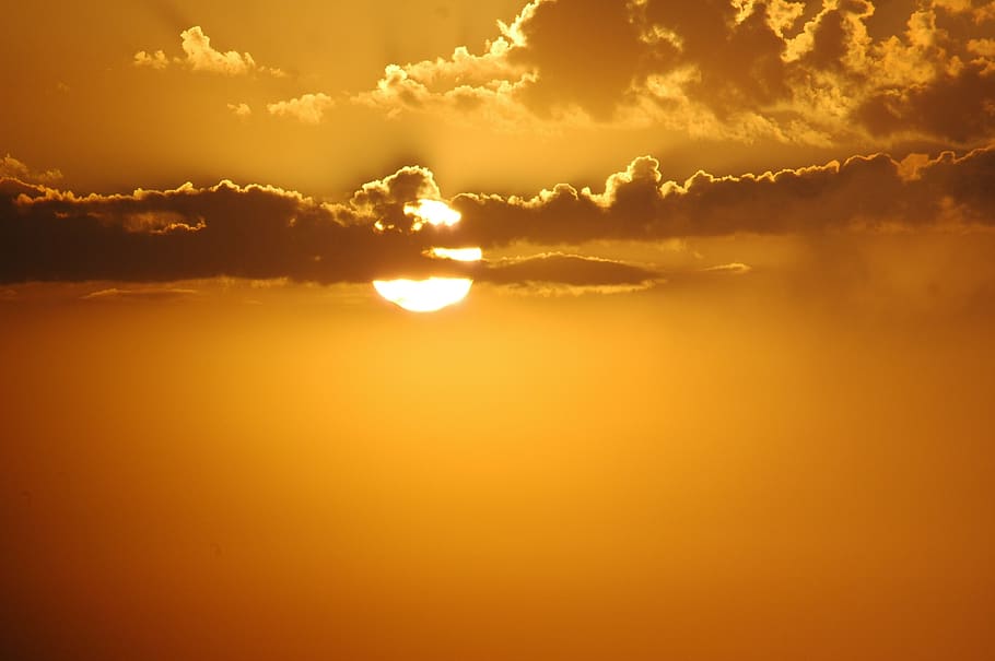 sun, sunset, sky, cloud - sky, sunlight, orange color, beauty in nature HD wallpaper