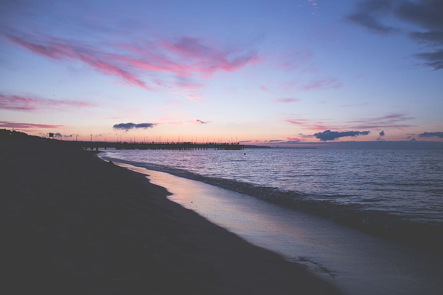 nature, baltic, beach, clouds, dusk, evening, gdansk, pink HD wallpaper
