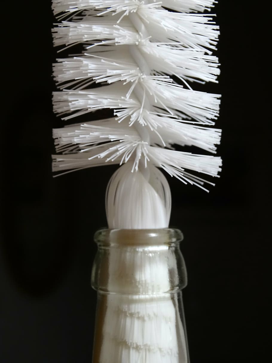 bottle, bottle brush, clean, indoors, no people, close-up, white color HD wallpaper