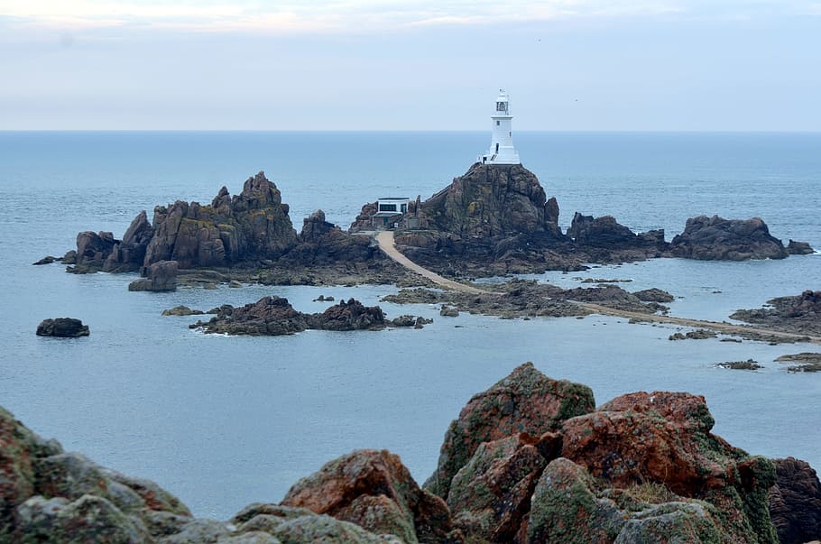 lighthouse, jersey, landmark, ocean, water, coast, seashore HD wallpaper