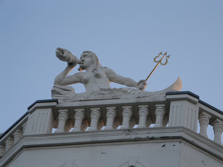 aquarius, neptune, statue, sculpture, art and craft, sky, representation HD wallpaper