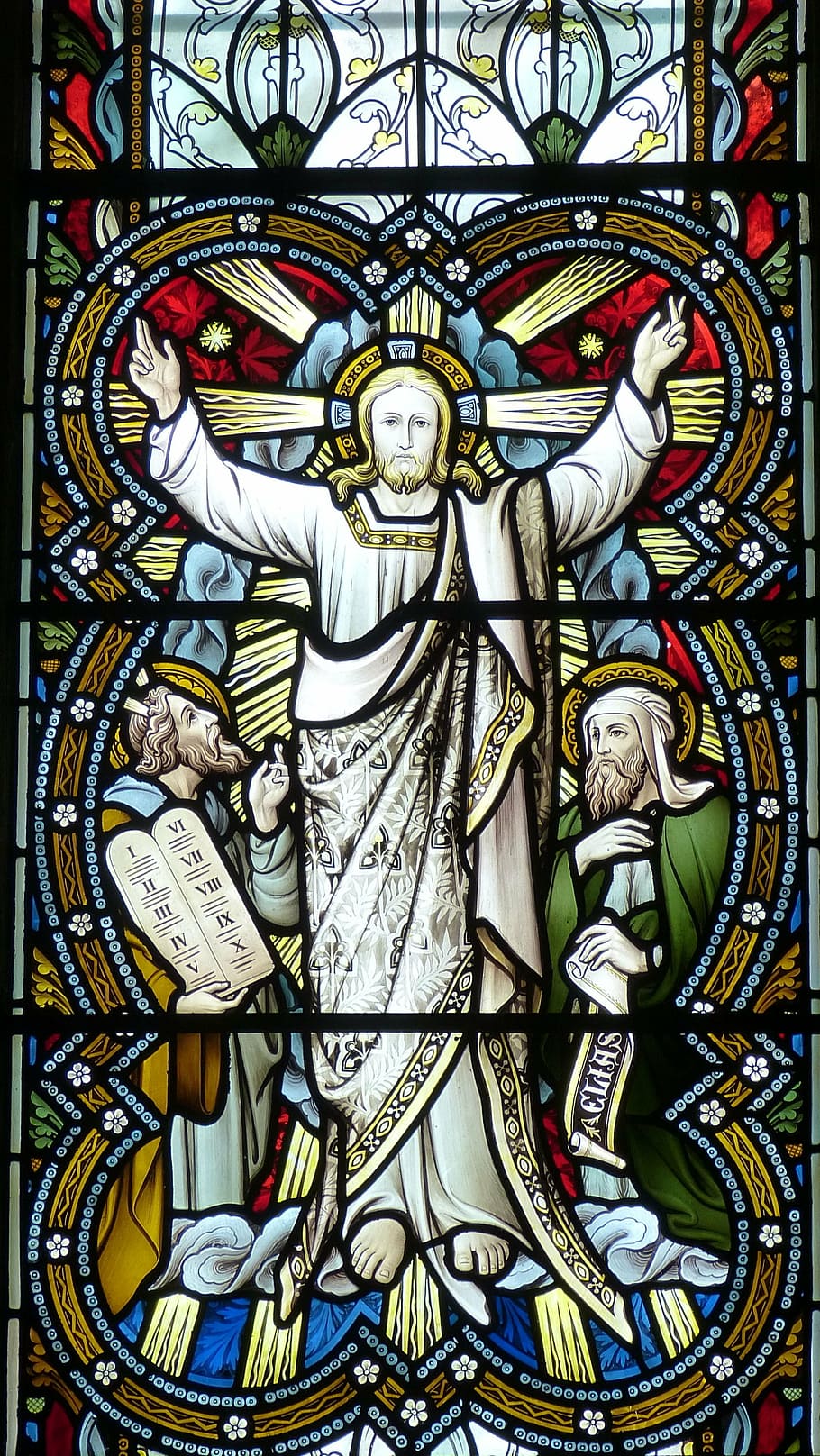 Jesus Christ stained glass, church, window, church window, transfiguration