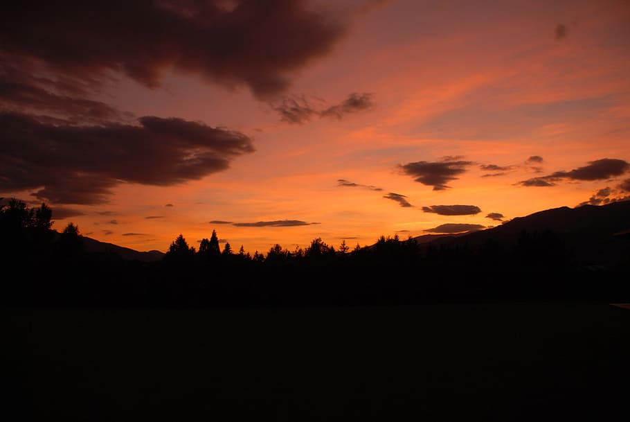 sunset, orange sky, evening sun, setting sun, natural landscape HD wallpaper