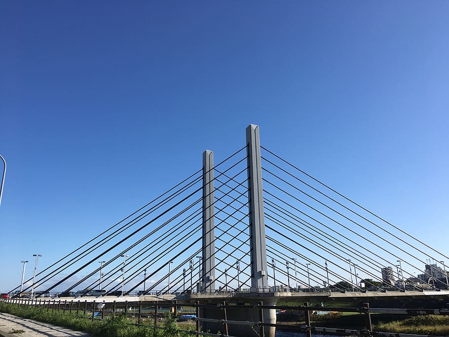 munich bridge, front, clear skies, triangle, sky, built structure HD wallpaper