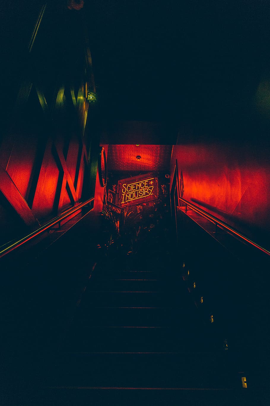 chiaroscuro photography of Science + Industry signage, illuminated HD wallpaper