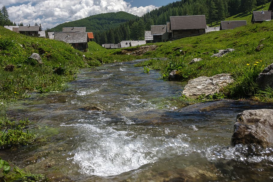 mountain stream, alm, carinthia, austria, nature, alpine, alpine meadow HD wallpaper