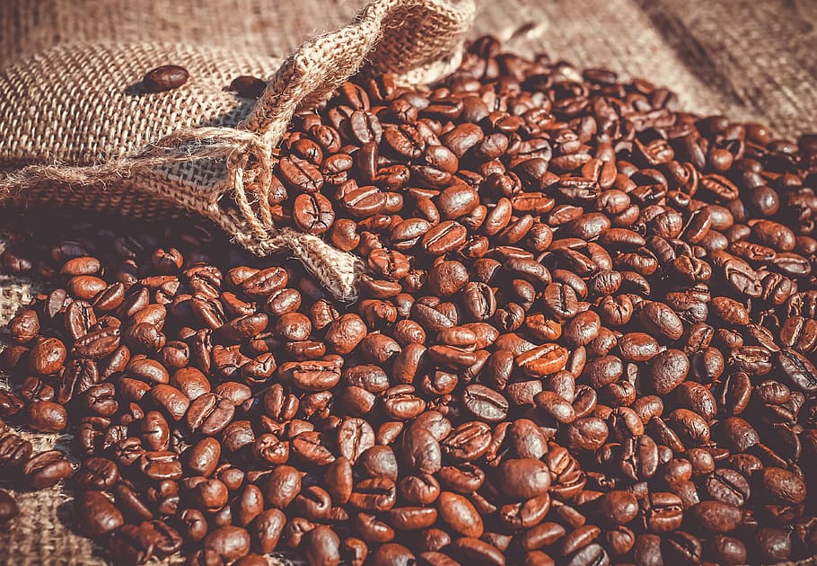 brown coffee beans on brown textile, roasted, caffeine, whole bean coffee HD wallpaper