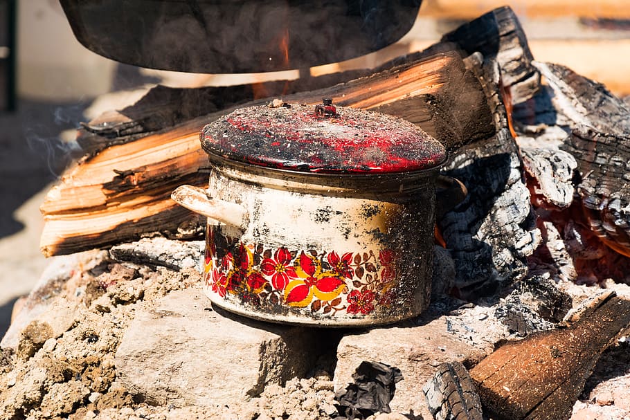 Fire, Firewood, Ash, Pot, no people, outdoors, day, close-up HD wallpaper