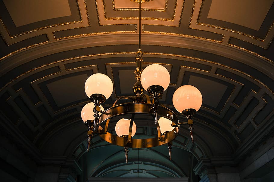 Elegant chandelier, lighted white uplight chandelier, ceiling HD wallpaper