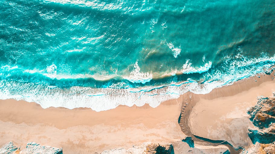 aerial photography of seashore, bird's eye view of seashore, coastline HD wallpaper