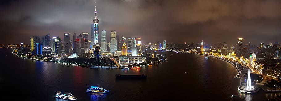aerial photo of skyscrapers, shanghai, pudong, skyline, china, HD wallpaper