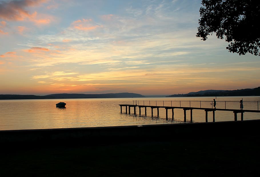 evening red, bodensee, austria, beach, more, sea, mountains HD wallpaper