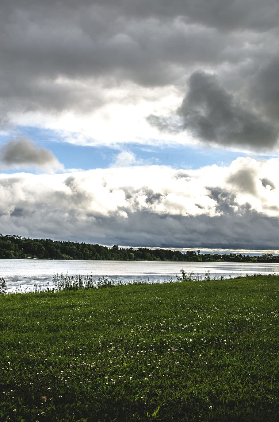 Clouds, Grass, Landscape, River, nature, cloud - Sky, sea, beach HD wallpaper