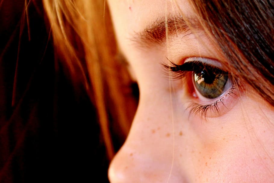 person's left eye, eyes, face, child, redhead, red hair, green eyes HD wallpaper