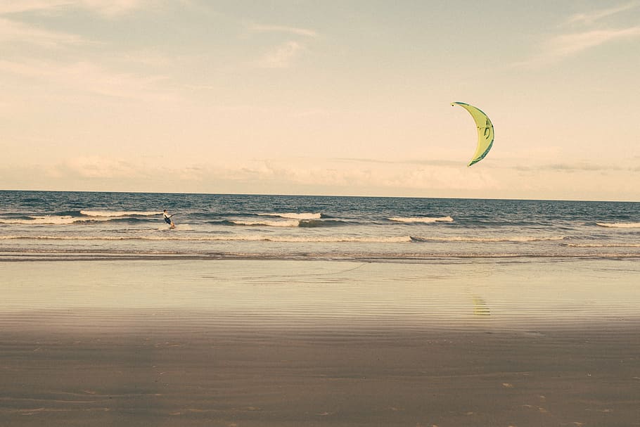 person parasailing during day time, kite surfing, beach, sea HD wallpaper