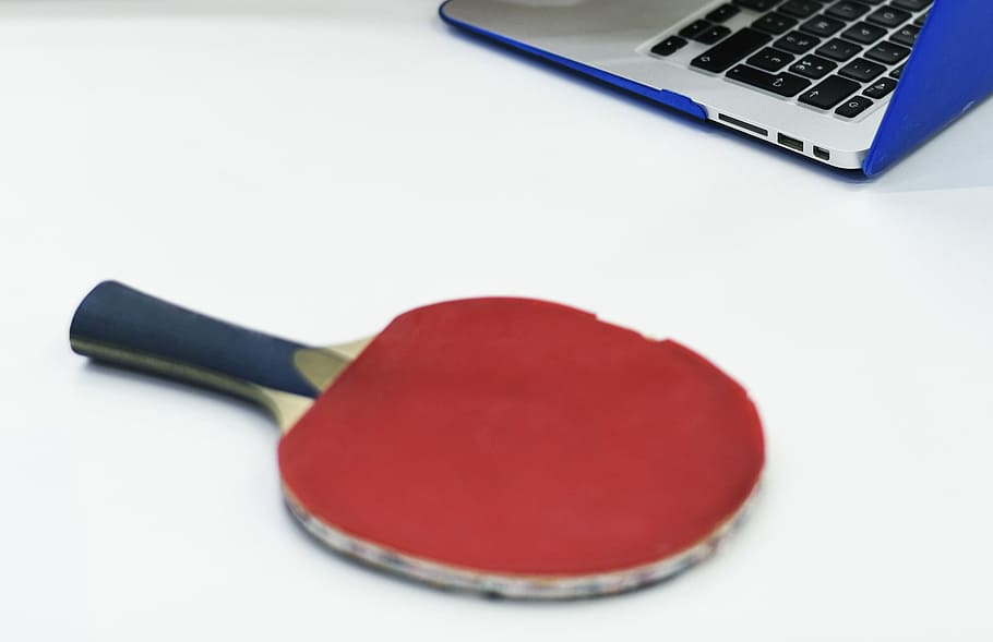 red and brown table tennis racket on white surface, technology HD wallpaper