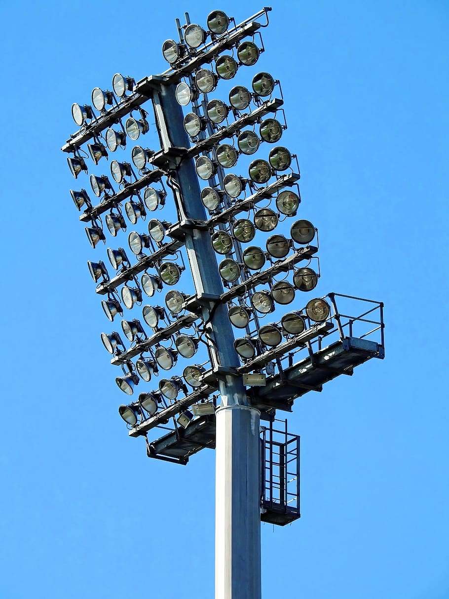 Track Lights Under Blue Sky during Daytime, floodlight, lighting HD wallpaper