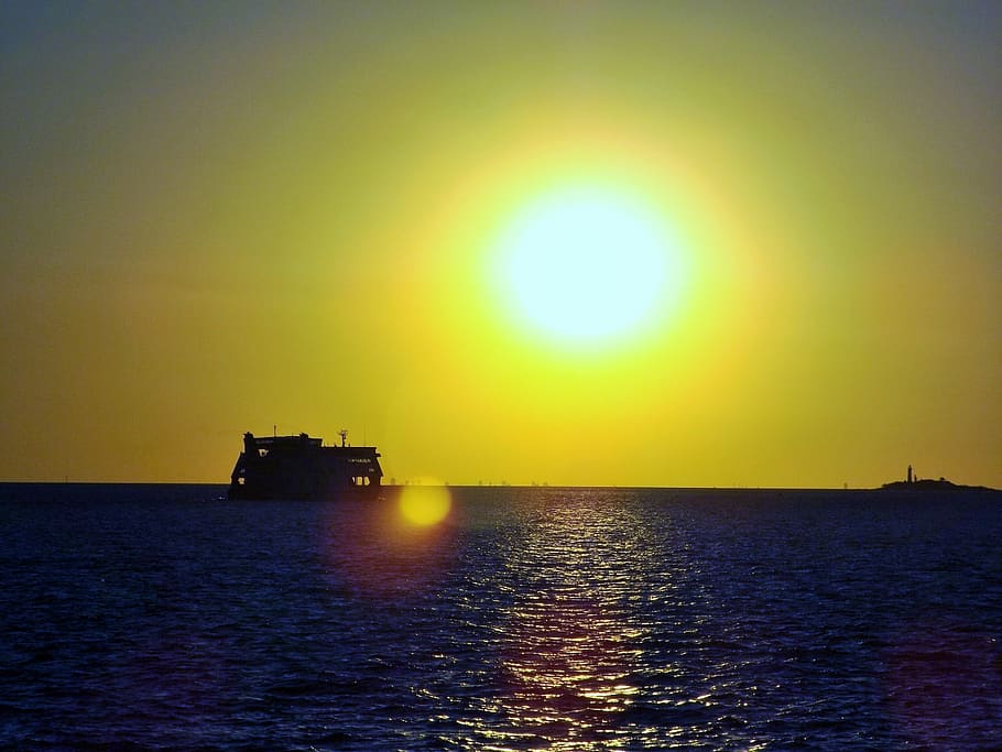 ship, sunset, silhouette, sky, landscapes, light, wallpaper HD wallpaper