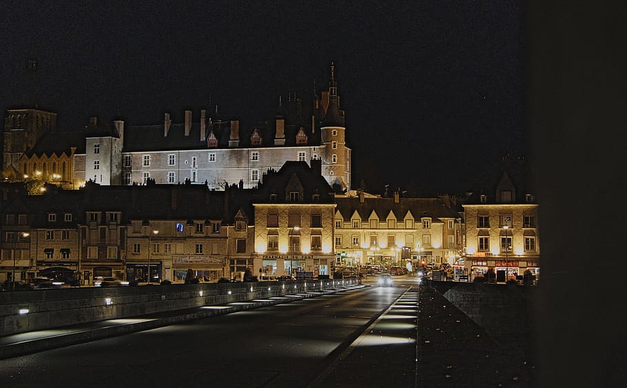 Gien, Night, Evening, Light, Lighting, illuminations, light reflections HD wallpaper