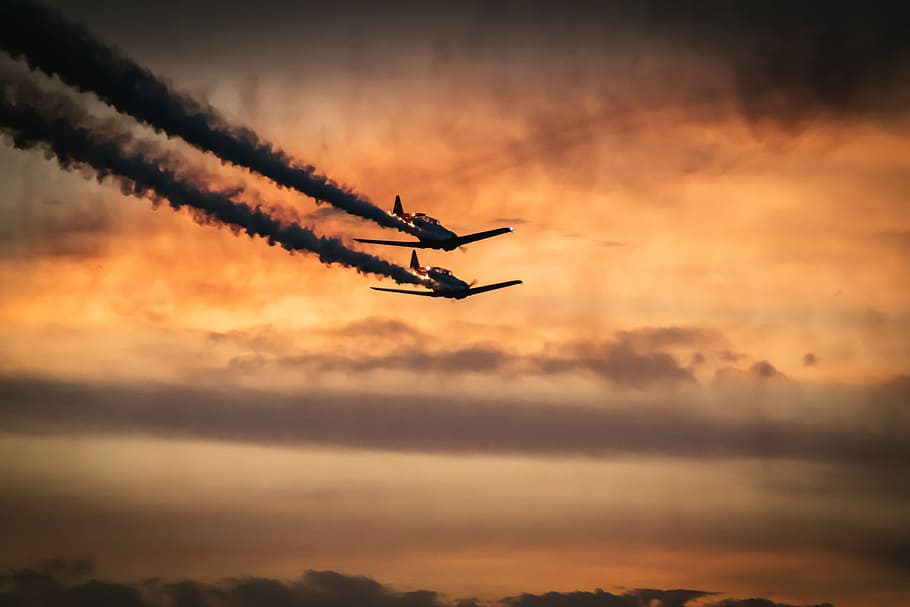 low angle photography of two airplanes, flight, soar, soaring HD wallpaper