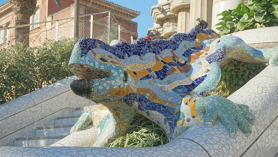 gaudi, park güell, lizard, mosaic, architecture, built structure, HD wallpaper