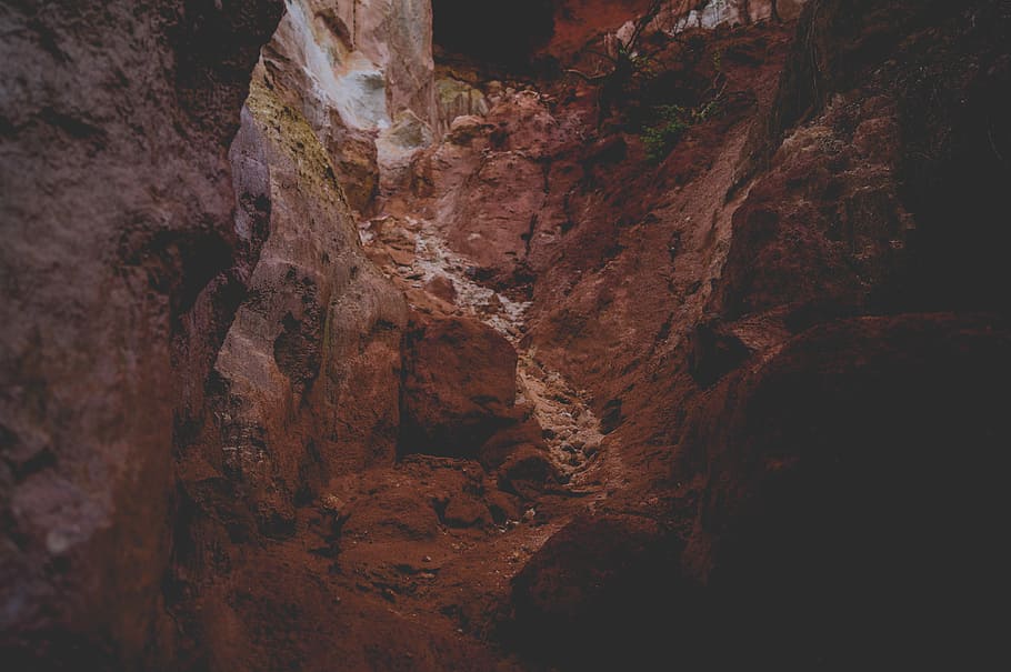 cave interior, brown rock formation, canyon, stone, texture, hiking HD wallpaper