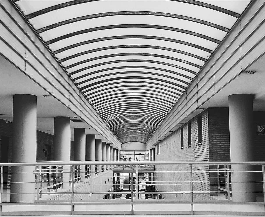 University, Faculty, Malaga, Gallery, building, in black and white HD wallpaper