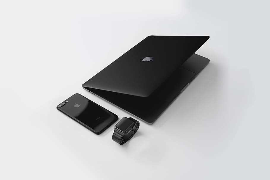 Black laptop computer, technology, telephone, equipment, mobile Phone, HD wallpaper