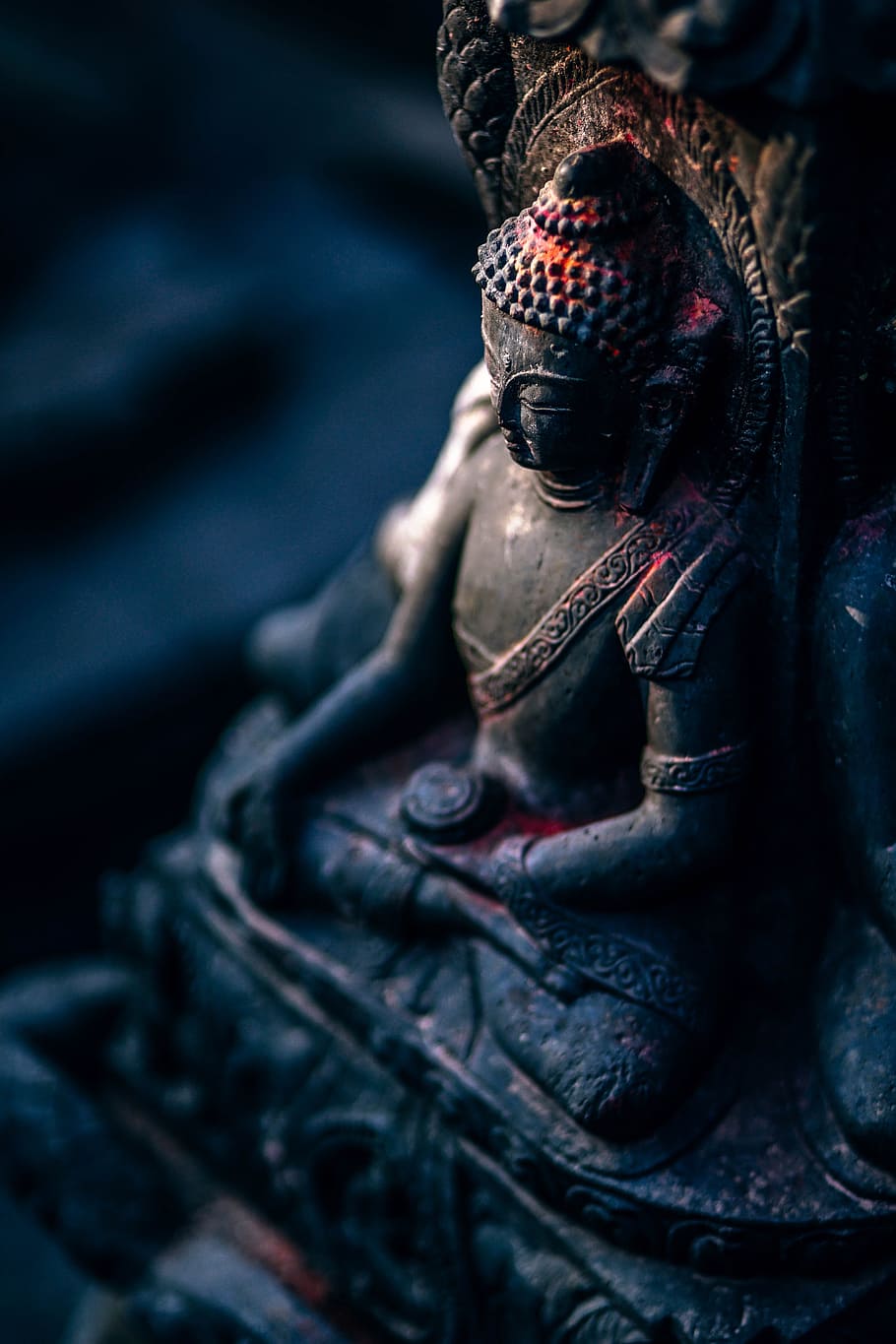 black Buddha concrete statue, black wooden Buddha statue, Peaceful HD wallpaper