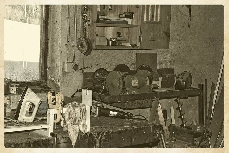workshop, lumber, old, old photo, past, transfer print, auto post production filter HD wallpaper