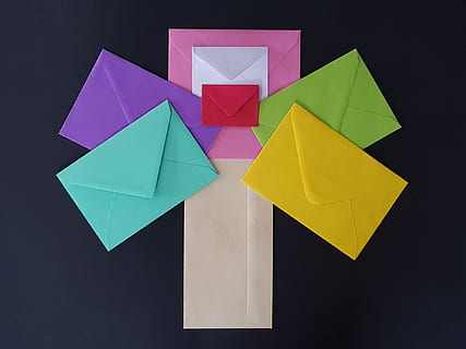 envelopes, multi coloured, variation, paper tree, creation HD wallpaper