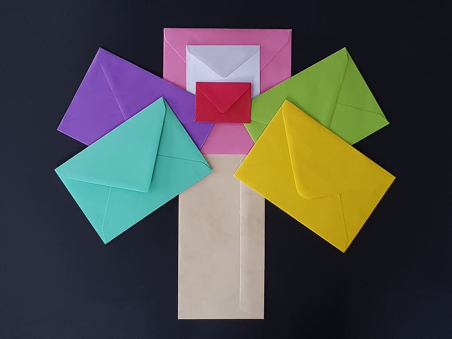 envelopes, multi coloured, variation, paper tree, creation HD wallpaper