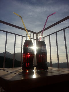 coca cola, bottles, drink, pair, couple, romantic, romance HD wallpaper