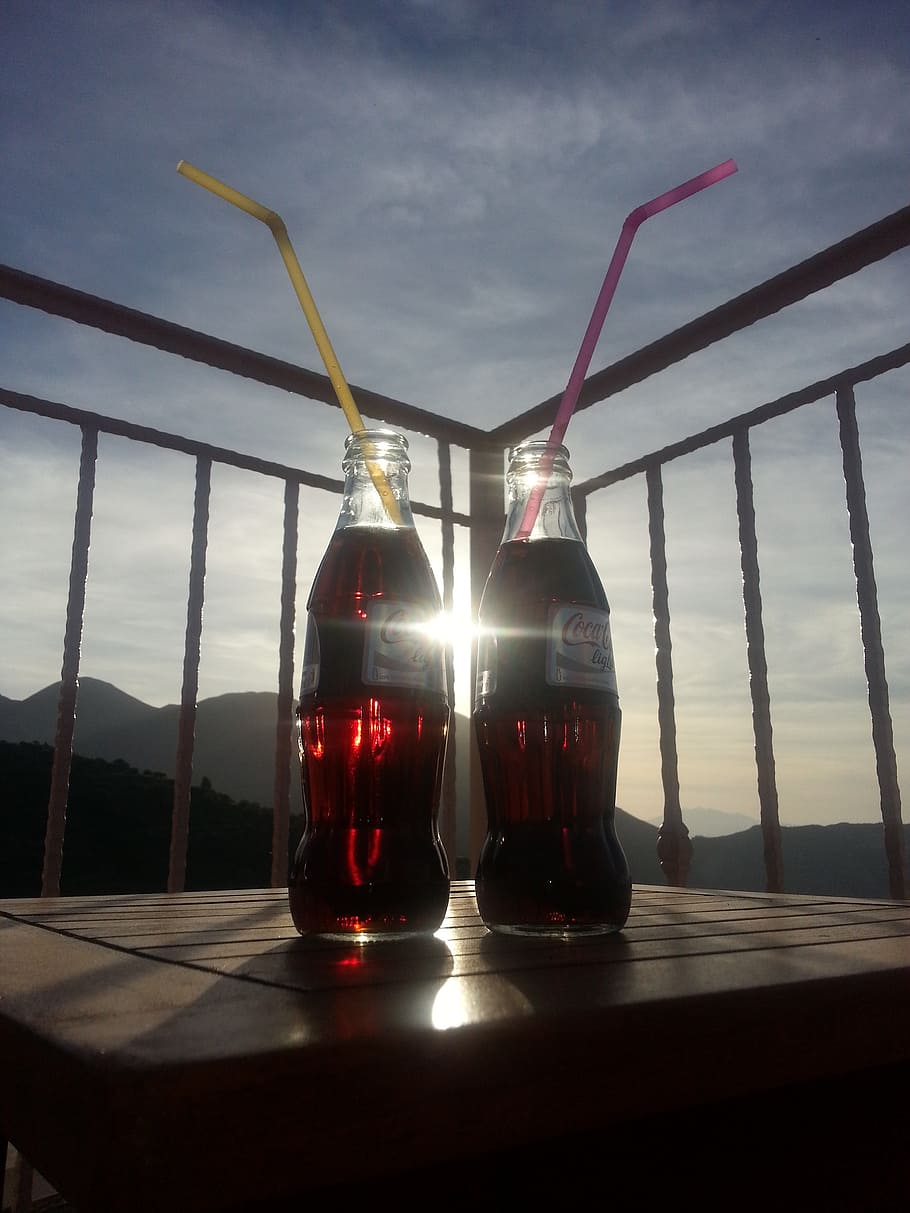 coca cola, bottles, drink, pair, couple, romantic, romance HD wallpaper