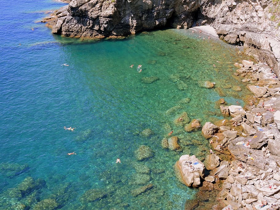 cliff, costa, bathroom, bathers, liguria, rock, rocks, nature HD wallpaper