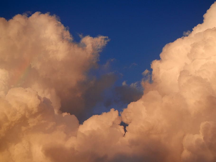 rainbow, clouds, rainbow in clouds, fluffy, nature, sky clouds HD wallpaper