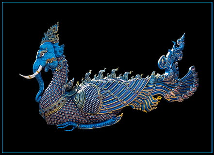 blue and brown bird figure, elephants, dragon, mythical creatures HD wallpaper