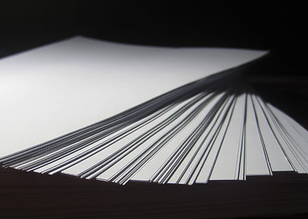 selective focus photography of fan paper, ream, stack, tiered HD wallpaper