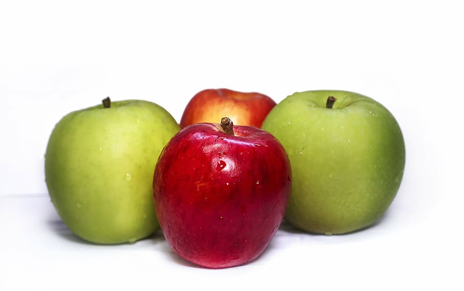 two green and two red apples, fresh, health, healthy, fruit HD wallpaper