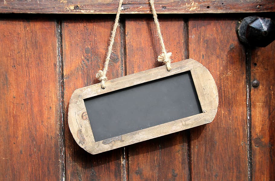 brown wooden sign board hanging on wall, shield, note, directory HD wallpaper