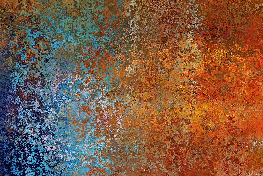 blue, orange, red, and teal abstract painting, background, texture