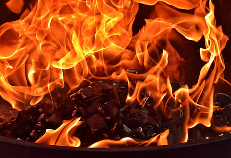 coal on fire, flame, carbon, burn, hot, mood, campfire, fireplace HD wallpaper