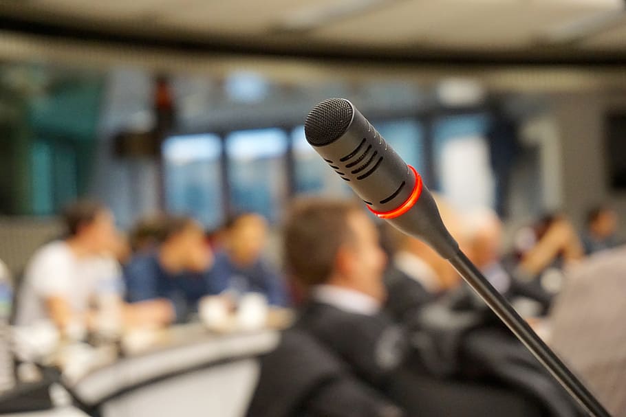 gray and black microphone, active, talk, conference, meeting