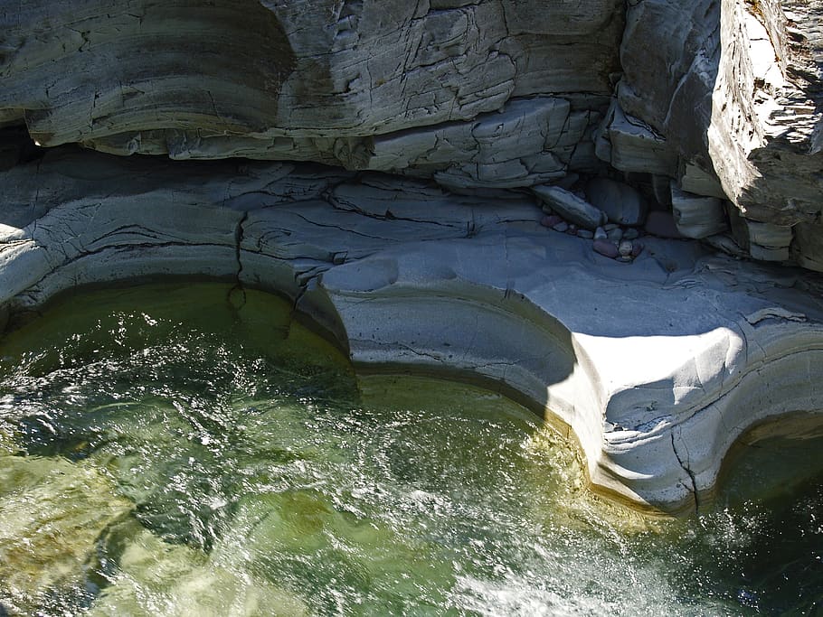 riverbed, rocks, formations, water, flowing, clear, nature HD wallpaper