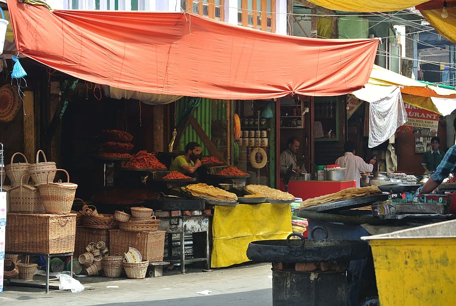 india, village, kashmir, indian market, retail, market stall