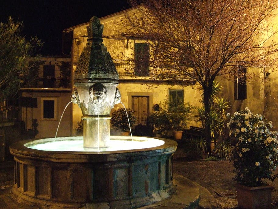 sutri, fontana, night, architecture, built structure, tree HD wallpaper